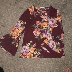 Floral bell sleeve top